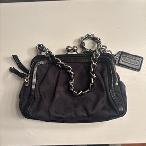 Coach Black Clutch with Silver Chain